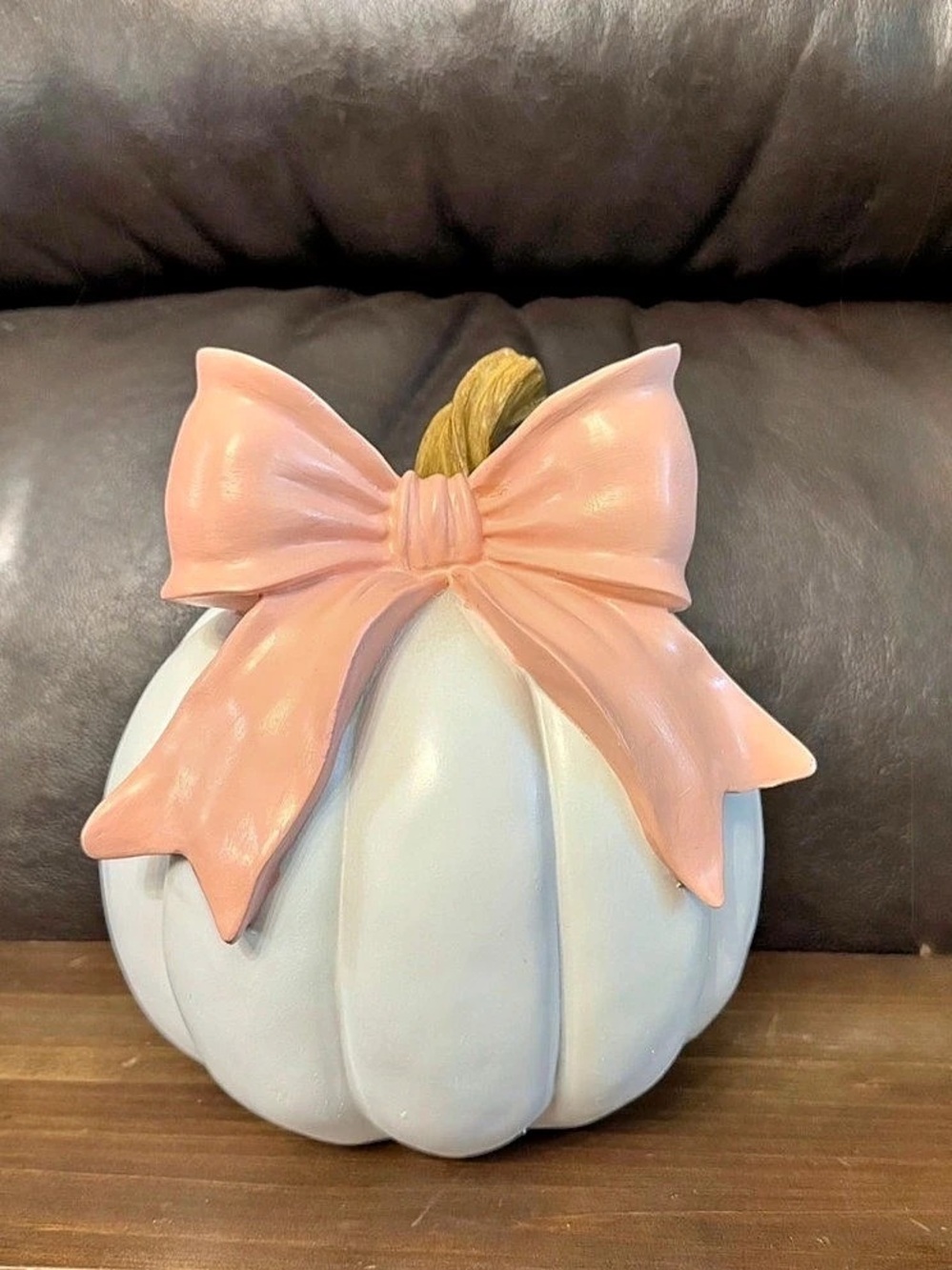 White Pumpkin With Pink Bow Decor
